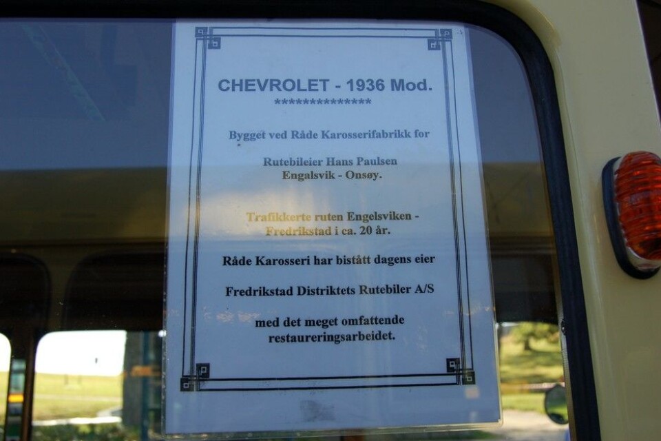 Nostalgitreff i Halden 2015Chevrolet buss 1936. Veteranbussgruppa Nettbuss, SarpsborgFoto: Knut Skallerud