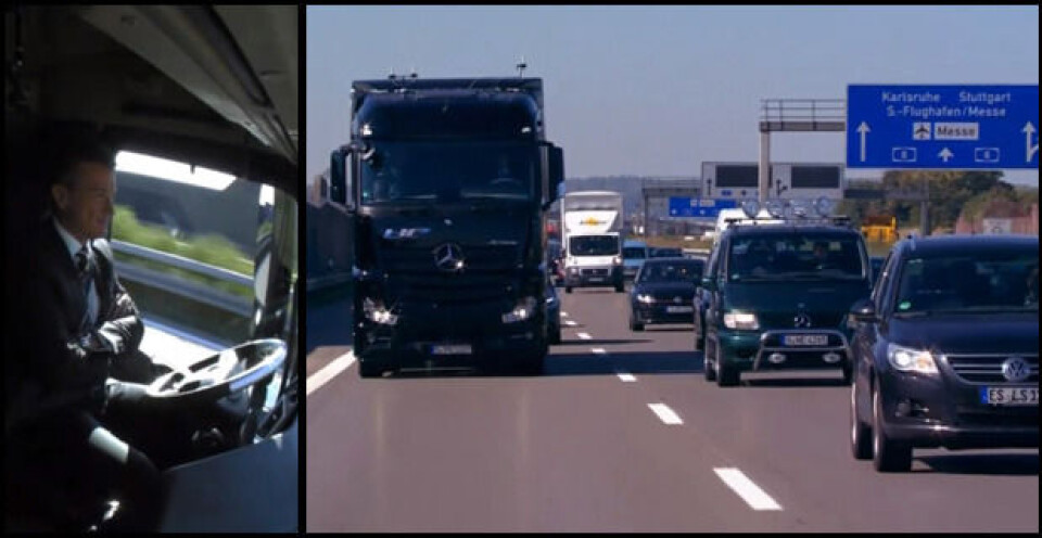 Se lastebilen kjøre selv på trafikkert motorvei