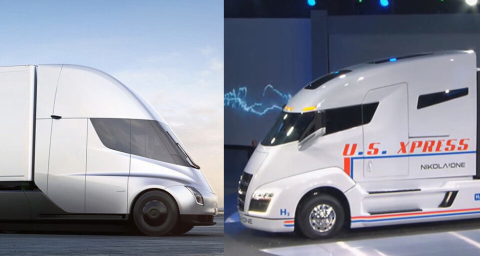 Nikola VS TeslaDØM SELV: Tesla Semi til venstre og Nikola One til høyre. Foto: Tesla og Nikola Nikola VS TeslaDØM SELV: Tesla Semi til venstre og Nikola One til høyre. Foto: Tesla og Nikola
