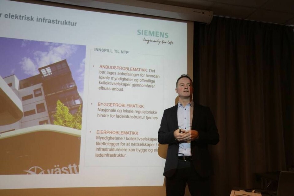 Christian Jahr, leder for forretningsutvikling i Siemens Mobility, etterlyste bedre planlegging av ladeinfrastruktur i norske elbussanbud. Foto: Brede Høgseth Wardrum