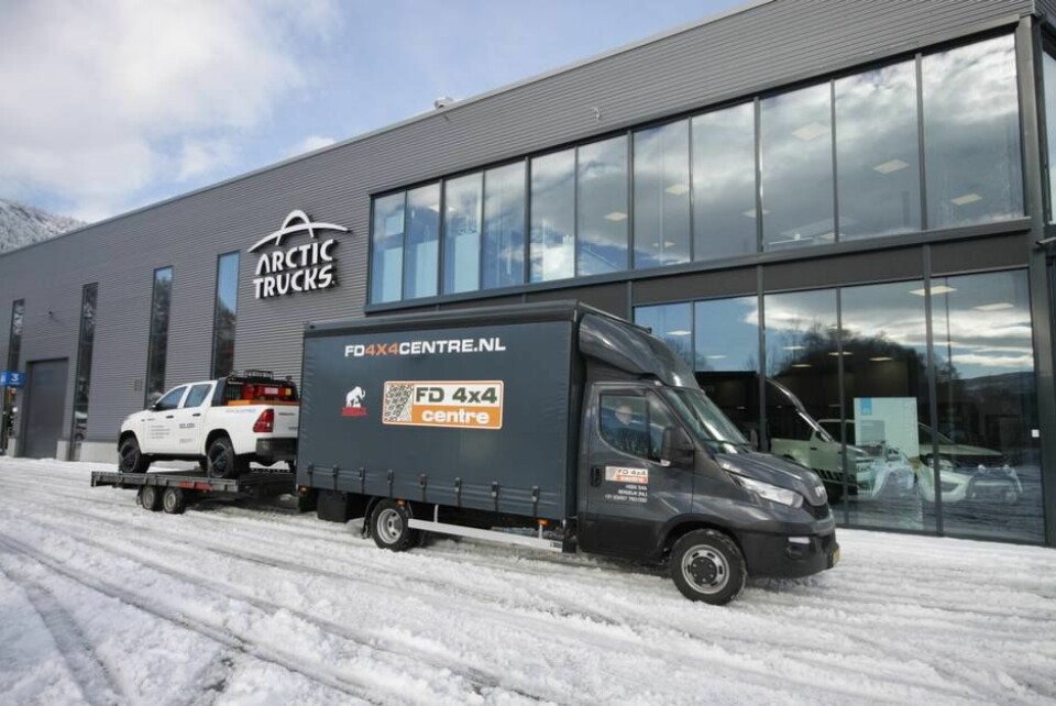 El-pickupen Tembo 4x4e-LV ankom Arctic Trucks nye anlegg på Solbergmoen utenfor Drammen fredag ettermiddag, direkte fra konverteringsfabrikken i Nederland.Alle foto: Brede Høgseth Wardrum