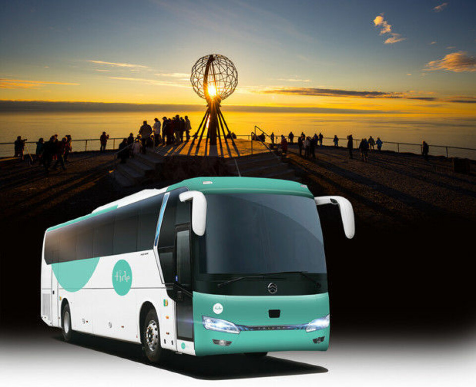 Tide Buss elektriske turbusserIllustrasjon av elektrisk turbuss fra Tide på Nordkapp.