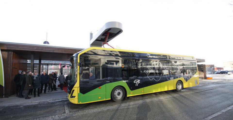 I Drammen begynte seks elektriske Volvo 7900 å kjøre i trafikk i februar 2019. I høst kommer flere. Foto: Brede Høgseth Wardrum