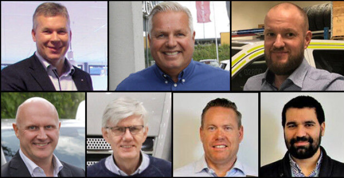 Oppe f.v.: Knut Arne Sæta, salg lastebil, Jarle Viuls, konserndirektør Lastebil og Buss, Jon Øivind Rist, salg buss. Nede f.v.: Pål Bergstad, servicemarked, Olav-K. Thingwall, PR-/Informasjon, Jens Mosveen, verksted og Hamid Bouaazzati, f.utvikling. Oppe f.v.: Knut Arne Sæta, salg lastebil, Jarle Viuls, konserndirektør Lastebil og Buss, Jon Øivind Rist, salg buss. Nede f.v.: Pål Bergstad, servicemarked, Olav-K. Thingwall, PR-/Informasjon, Jens Mosveen, verksted og Hamid Bouaazzati, f.utvikling.