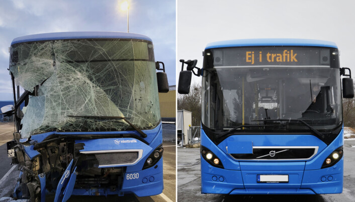 FØR OG ETTER: De største skadene utbedres ved anlegget i Tallin. Fra Norge, Sverige og Finland repareres totalt 60-70 busser i året.