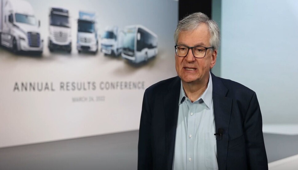 Martin Daum, styreleder i Daimler Truck, fremsto mer selvsikker enn på lenge da han presenterte selskapets resultater. Martin Daum, styreleder i Daimler Truck, fremsto mer selvsikker enn på lenge da han presenterte selskapets resultater.