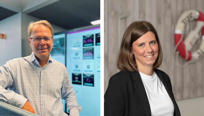 Morten Strand, CEO i ABAX, og Ingeborg Morken, direktør for Næringsliv i Tryg.