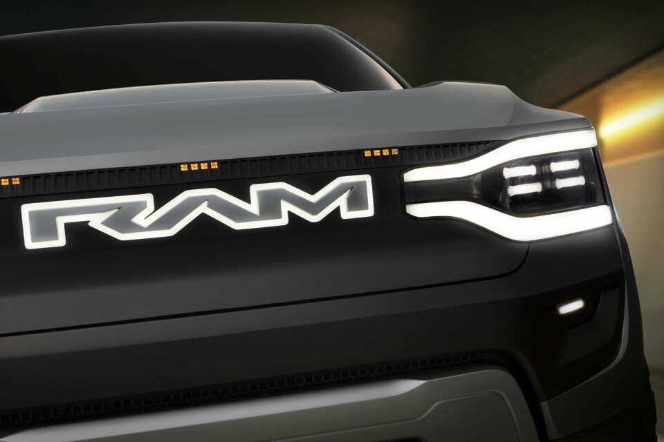 Ram 1500 Revolution Battery-electric Vehicle (BEV) Concept grille, badging and tuning fork headlight