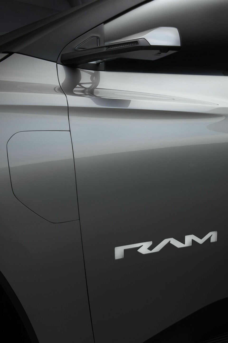 Ram 1500 Revolution Battery-electric Vehicle (BEV) Concept charge port, side view mirror and badging