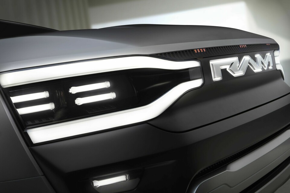 Ram 1500 Revolution Battery-electric Vehicle (BEV) Concept grille, badging and tuning fork headlight