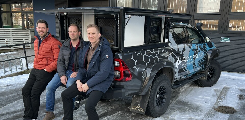 GRÜNDERE: Andreas Rist (f.v.), Vegard Fjalestad og Øystein Gunneng i selskapet Peak Polar AS lanserer en ny påbyggløsning til pickuper som de mener markedet aldri har sett maken til.