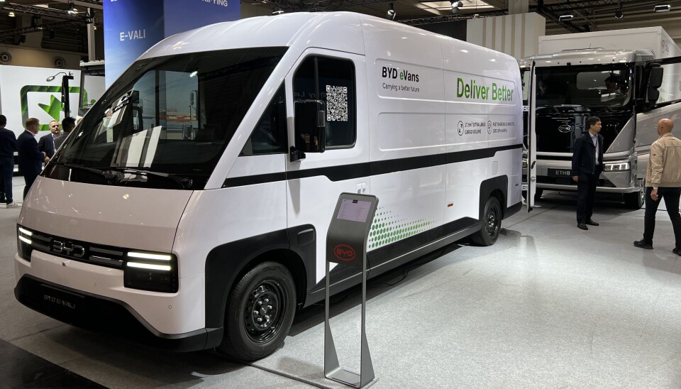 KLAR FOR EUROPA: BYD E-Vali hadde sin Europa-debut i Hannover i høst. Den norske BYD-importøren, RSA, sier varebilmodellen er opp til vurdering med tanke på Norges-import.