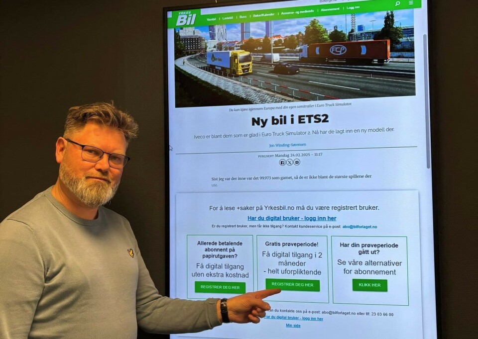 GRATIS PRØVEPERIODE: - Abonnenter av bladet YrkesBil har full tilgang til +artikler på YrkesBil.no. Alle andre kan teste produktet gratis i to måneder ved å registrere seg, forklarer Ståle Hatlen. Han er Leder for Marked i Bilforlaget, som utgir YrkesBil.