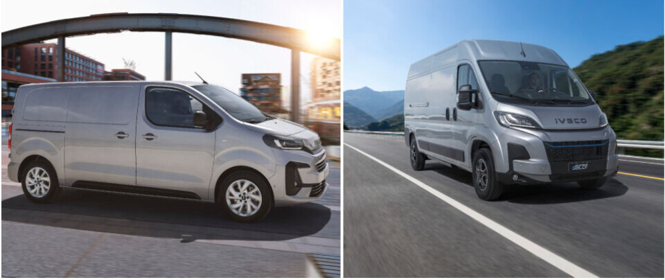 KJÆRT BARN, MANGE NAVN: Iveco eJolly (til venstre) finnes også som Citroën Jumpy, Fiat Scudo, Opel/Vauxhall Vivaro, Peugeot Expert og Toyota Proace, mens Iveco eSuperJolly (til høyre) finnes også som Citroen Jumper, Fiat Ducato, Opel/Vauxhall Movano, Peugeot Boxer, Ram Promaster og Toyota Proace Max.