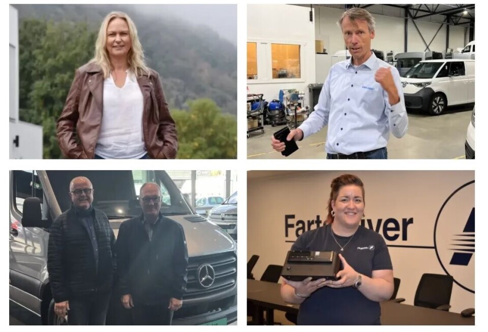 ØVERST: May-Britt Berge Solheim, kontorsjef i Statens vegvesen og Erik Hagen, i Harald A. Møller-eide Iseveien Services AS.
NEDERST: Birger Solvang og Tom Wessel Skipping, forfattere av ny fagbok om varebilløyve, og Hanne Nordsæter, i Fartskriver AS.